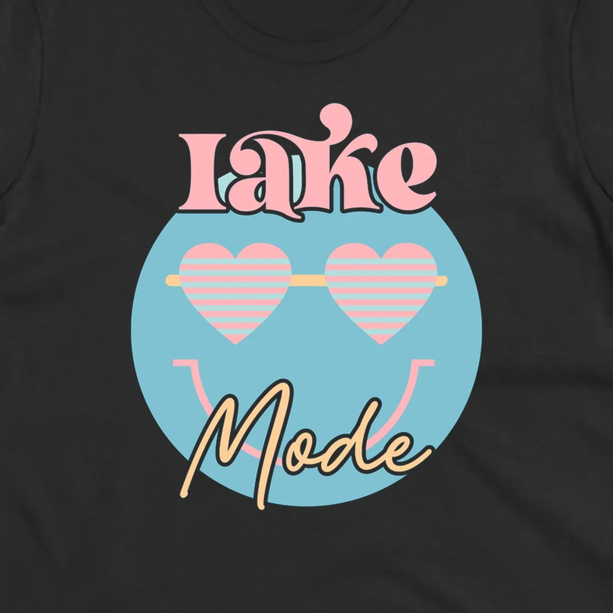 Lake Mode retro smiley face with heart sunglasses graphic