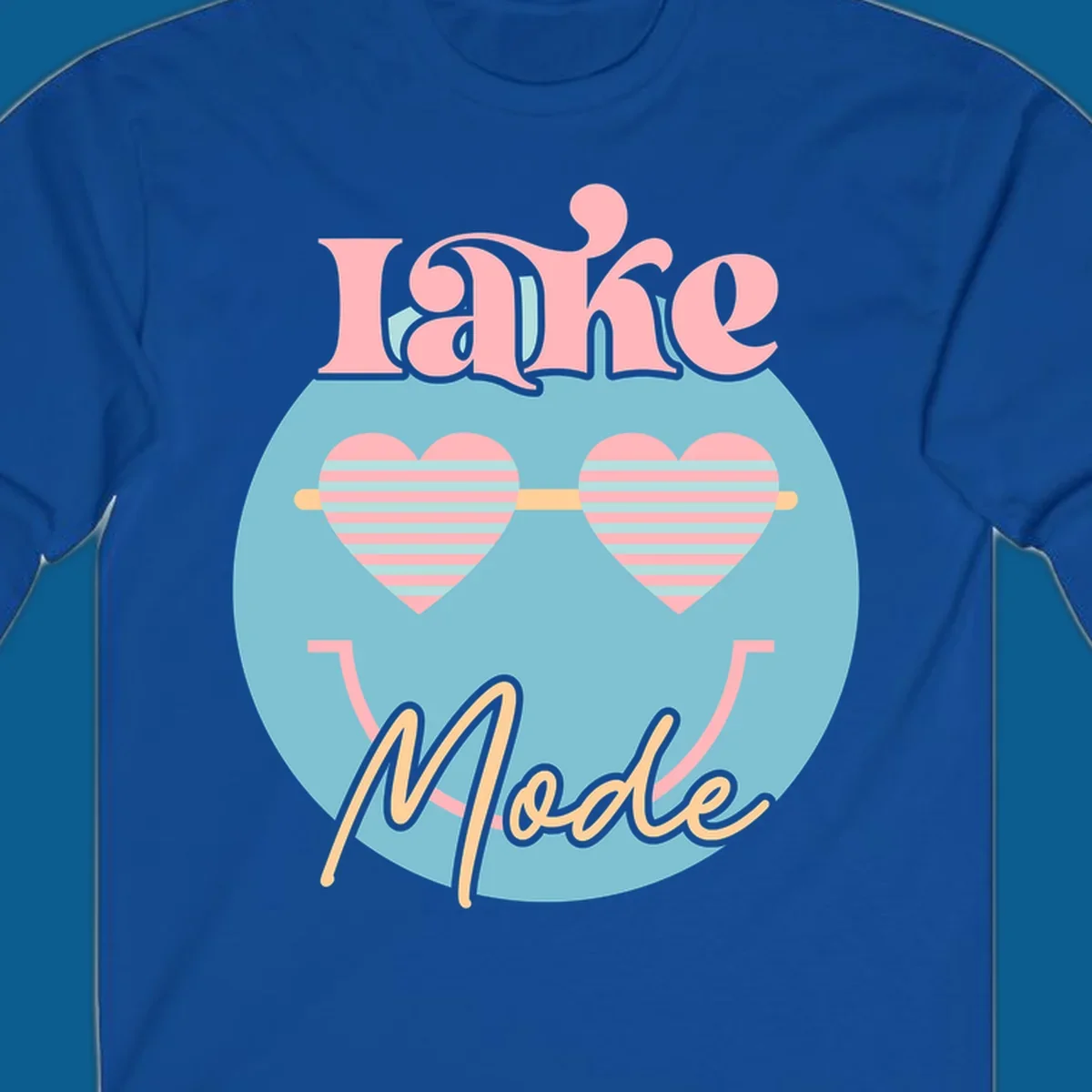 Lake Mode retro smiley face with heart sunglasses graphic