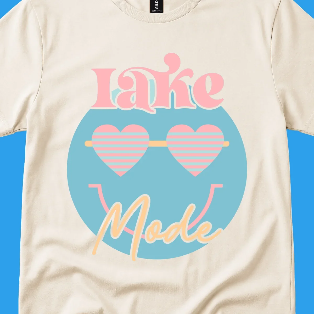 Lake Mode retro smiley face with heart sunglasses graphic