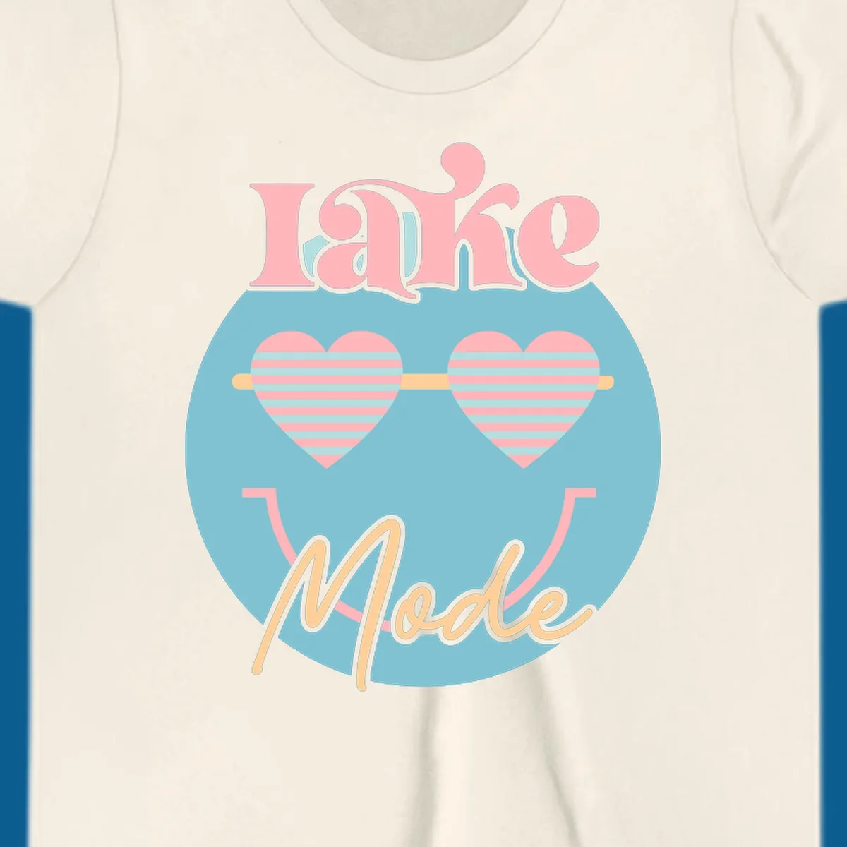 Lake Mode retro smiley face with heart sunglasses graphic