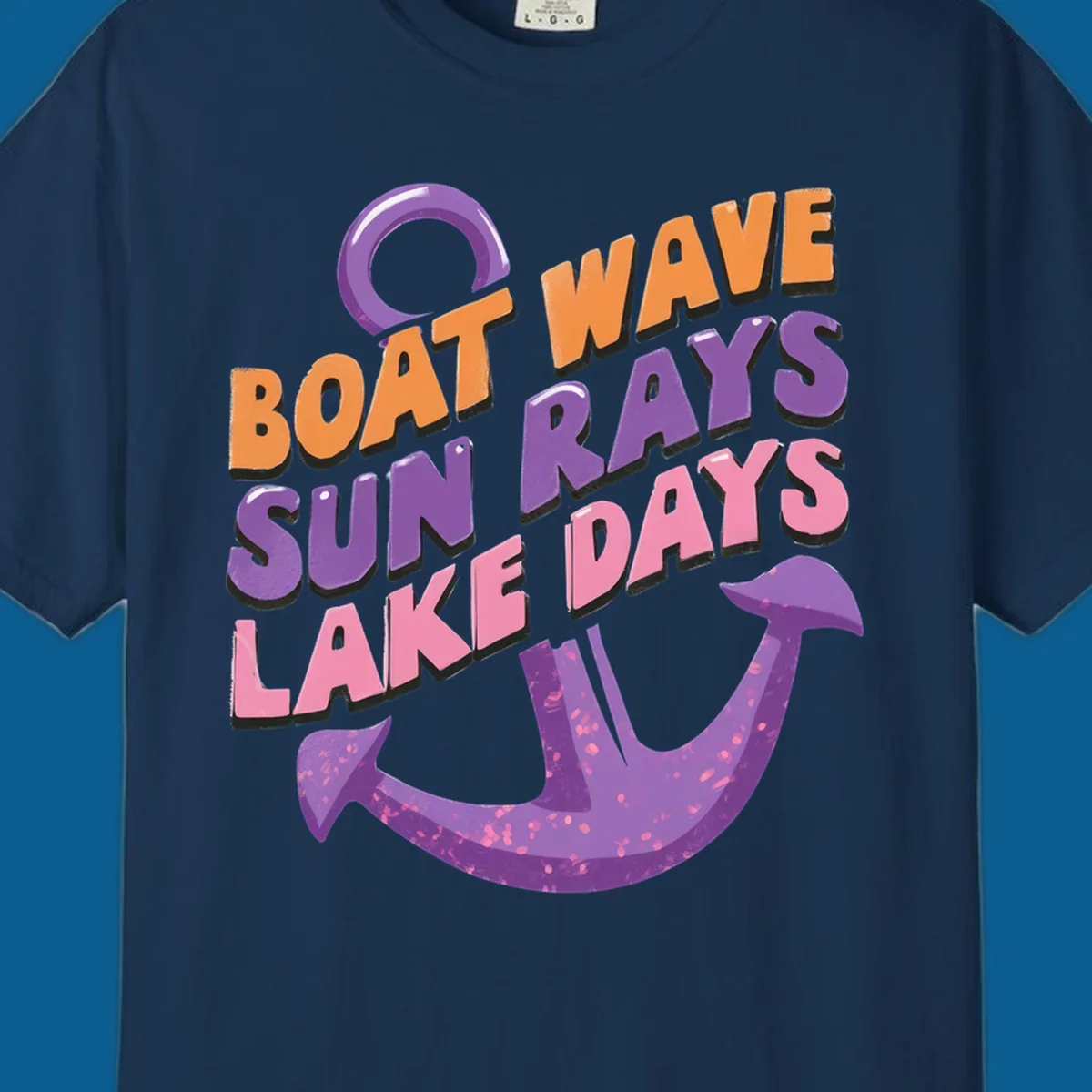 Boat wave sun rays lake days text with anchor graphic. lake-days-boat-wave