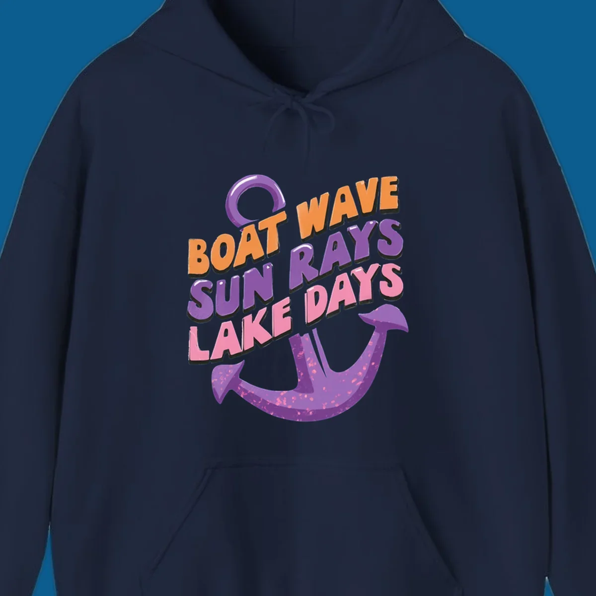 Boat wave sun rays lake days text with anchor graphic. lake-days-boat-wave