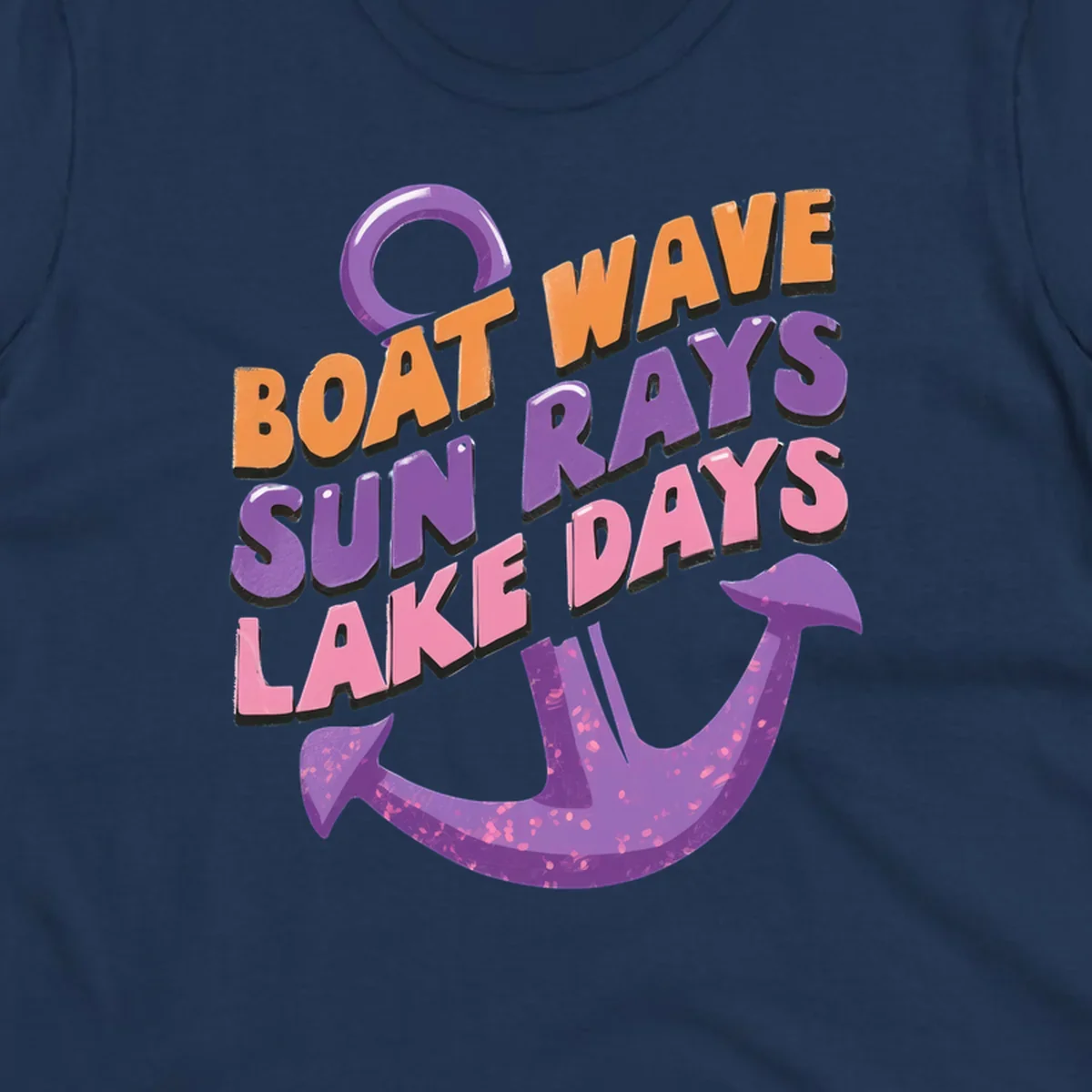 Boat wave sun rays lake days text with anchor graphic. lake-days-boat-wave