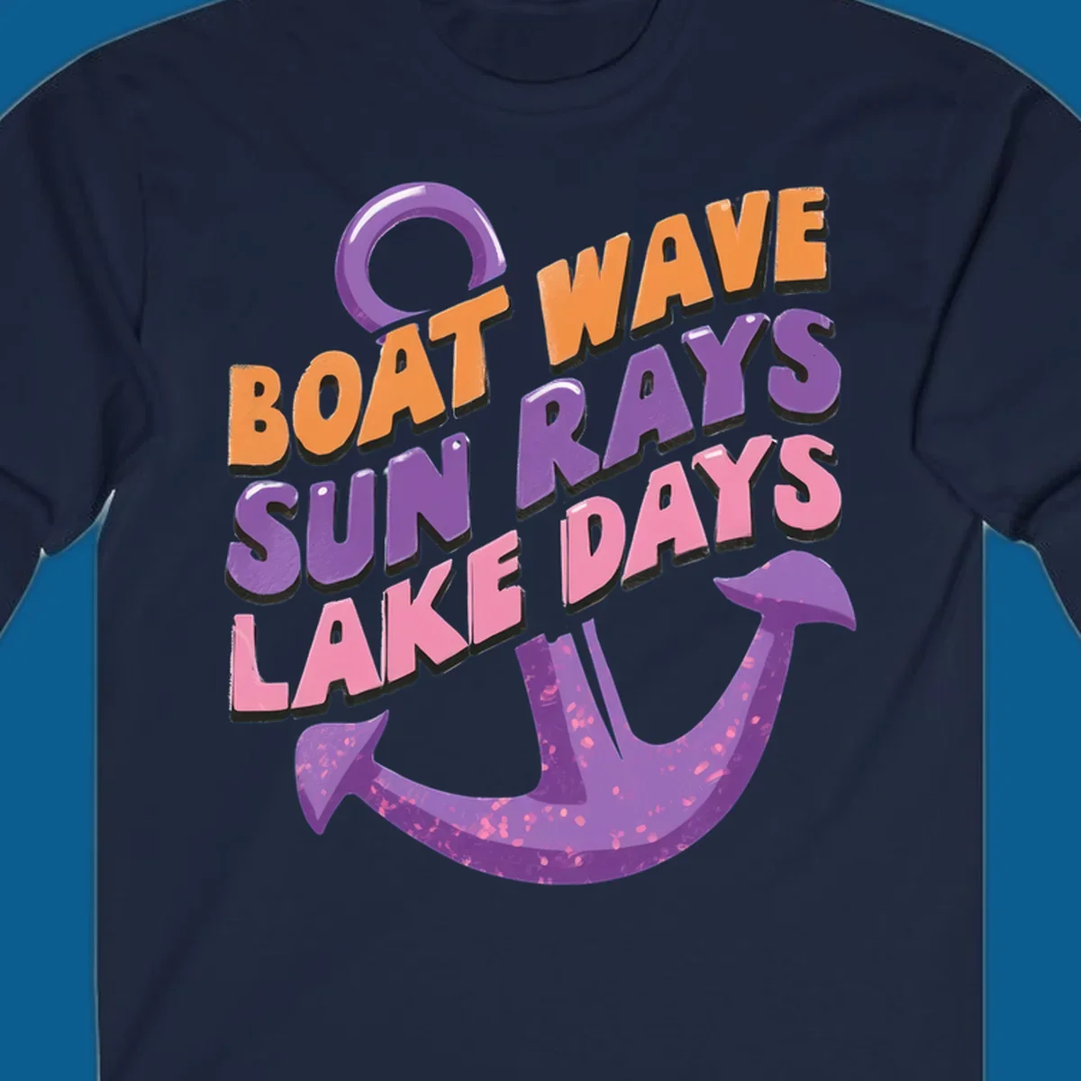 Boat wave sun rays lake days text with anchor graphic. lake-days-boat-wave