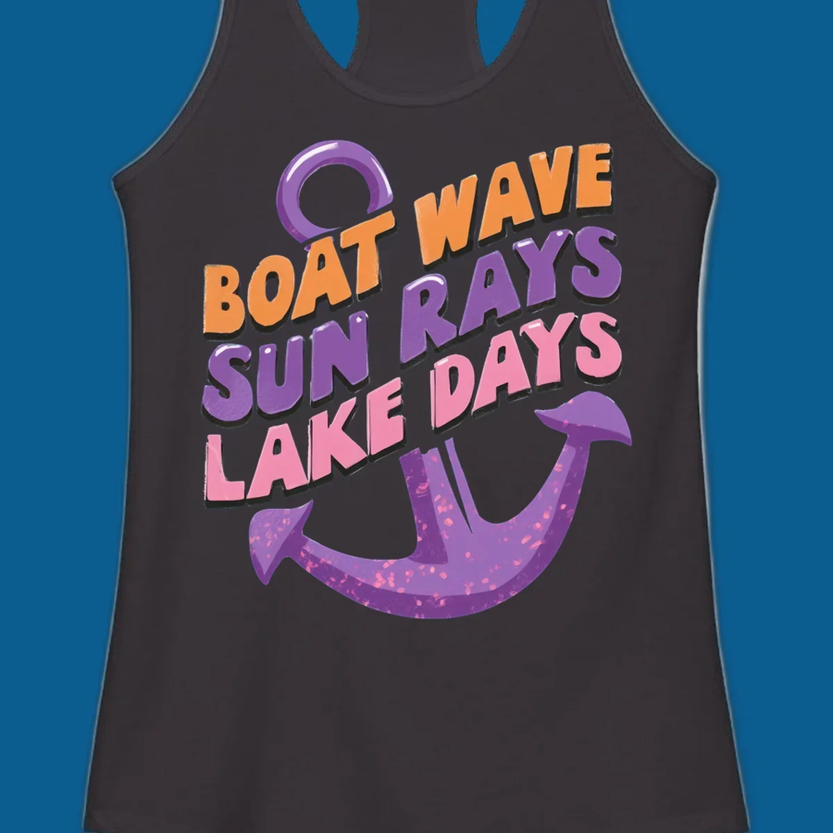 Boat wave sun rays lake days text with anchor graphic. lake-days-boat-wave