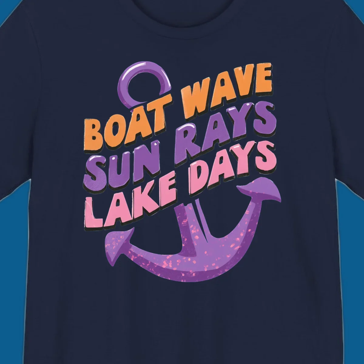 Boat wave sun rays lake days text with anchor graphic. lake-days-boat-wave