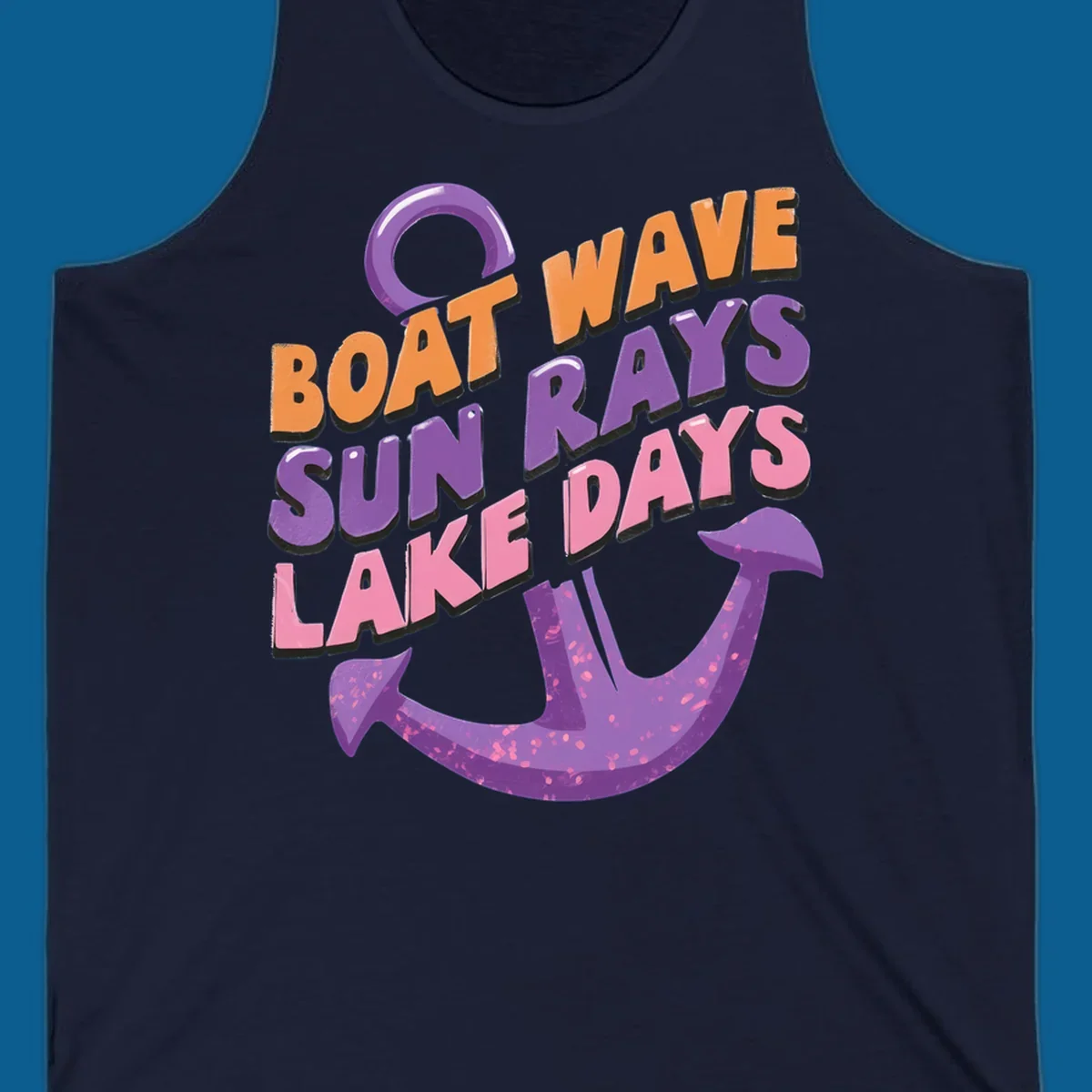 Boat wave sun rays lake days text with anchor graphic. lake-days-boat-wave