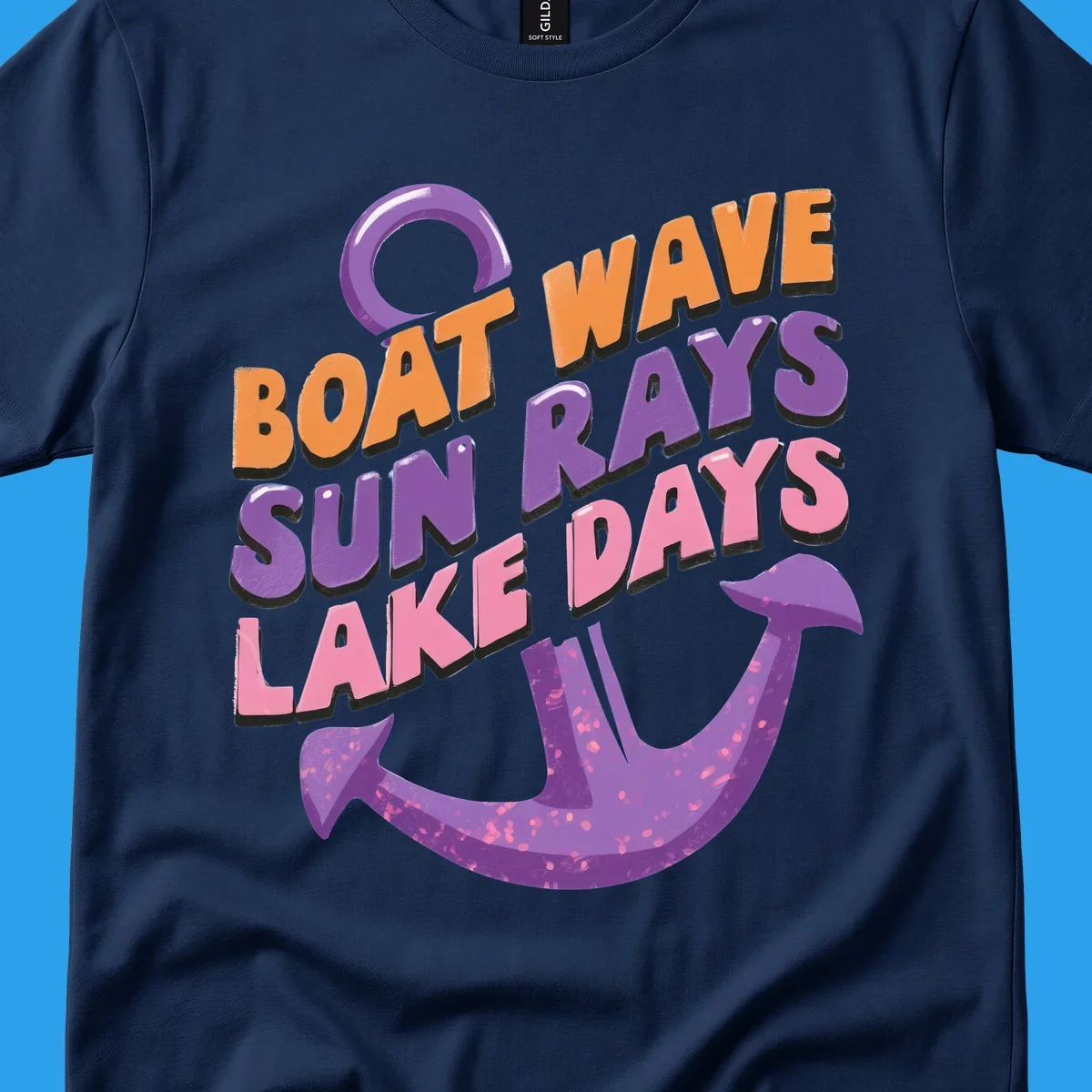 Boat wave sun rays lake days text with anchor graphic. lake-days-boat-wave