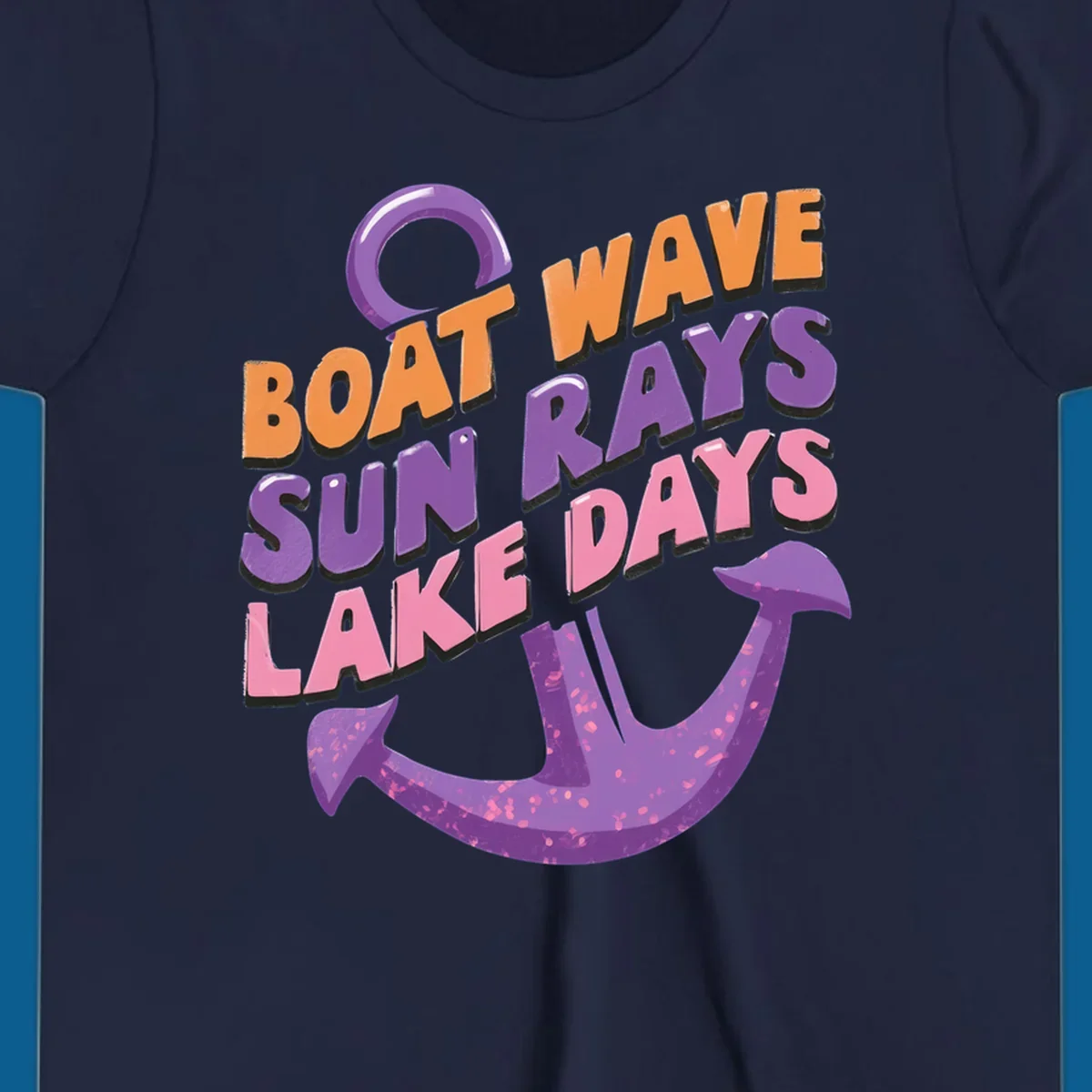 Boat wave sun rays lake days text with anchor graphic. lake-days-boat-wave