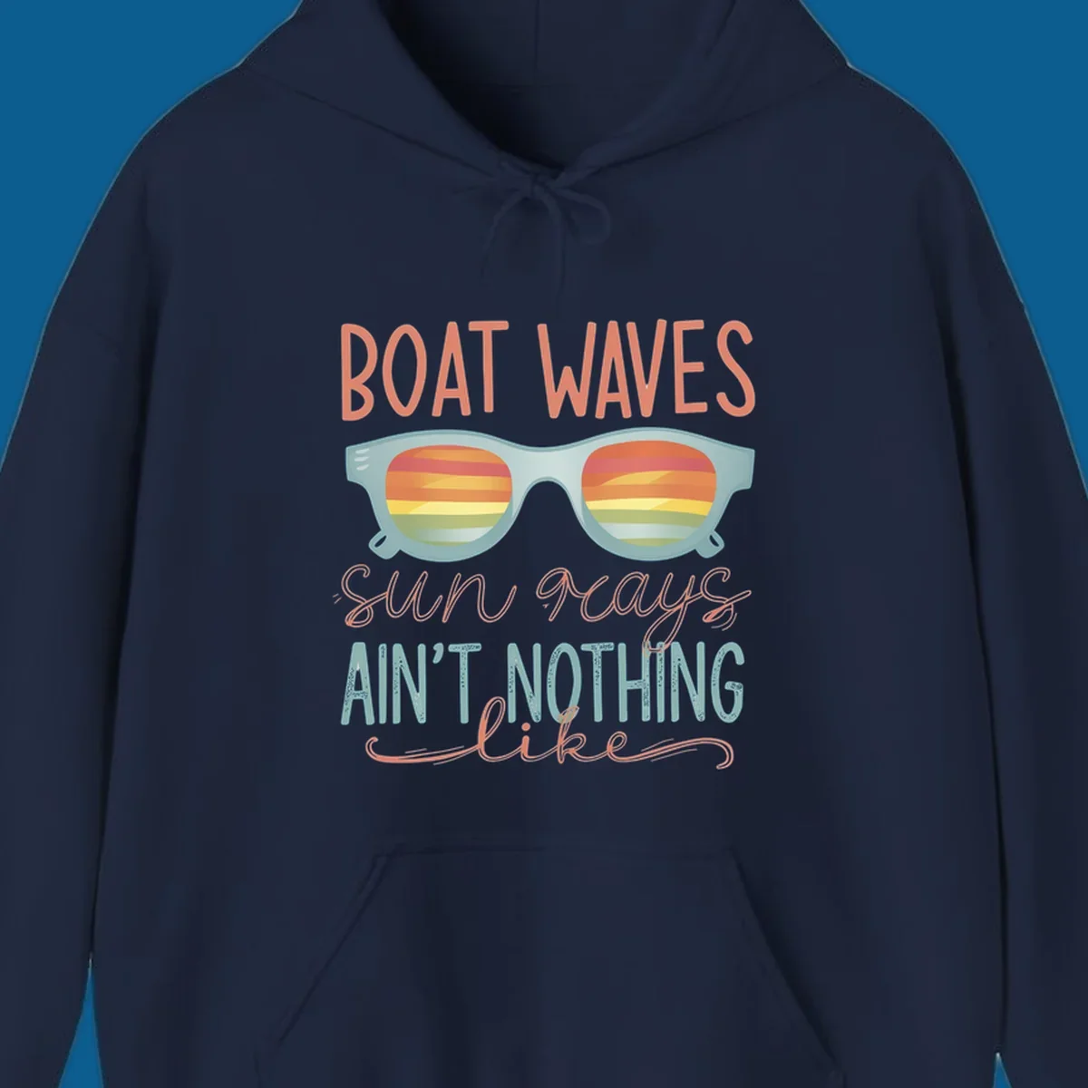 Boat waves and sunglasses with sunset reflection, text says 'sun rays ain't nothing like'