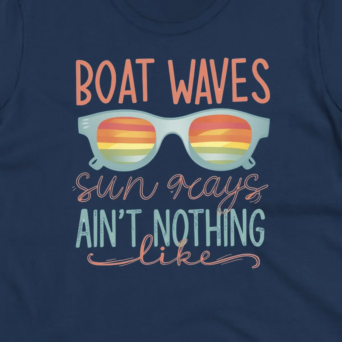 Boat waves and sunglasses with sunset reflection, text says 'sun rays ain't nothing like'