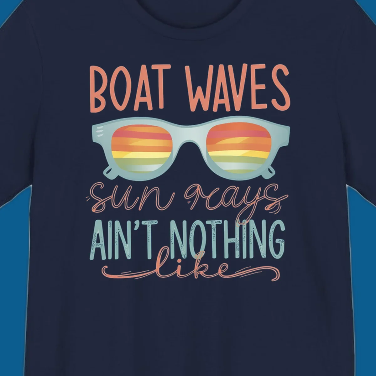 Boat waves and sunglasses with sunset reflection, text says 'sun rays ain't nothing like'
