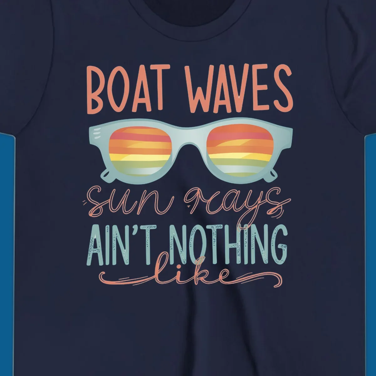 Boat waves and sunglasses with sunset reflection, text says 'sun rays ain't nothing like'