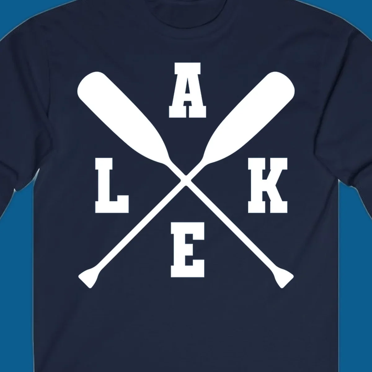 Lake life crossed oars design with the word LAKE.