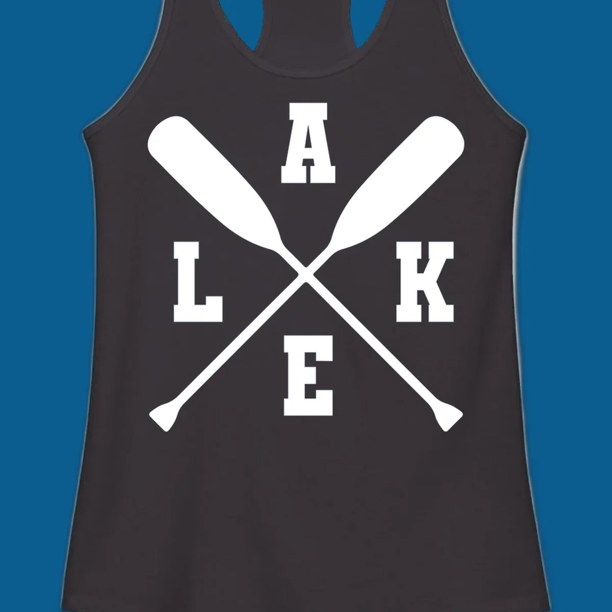 Lake life crossed oars design with the word LAKE.