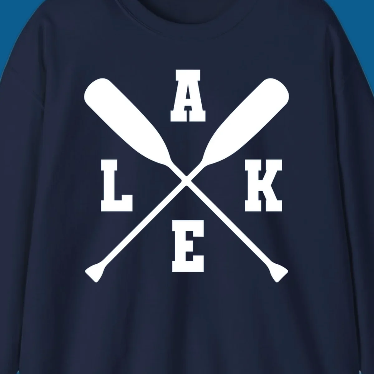 Lake life crossed oars design with the word LAKE.