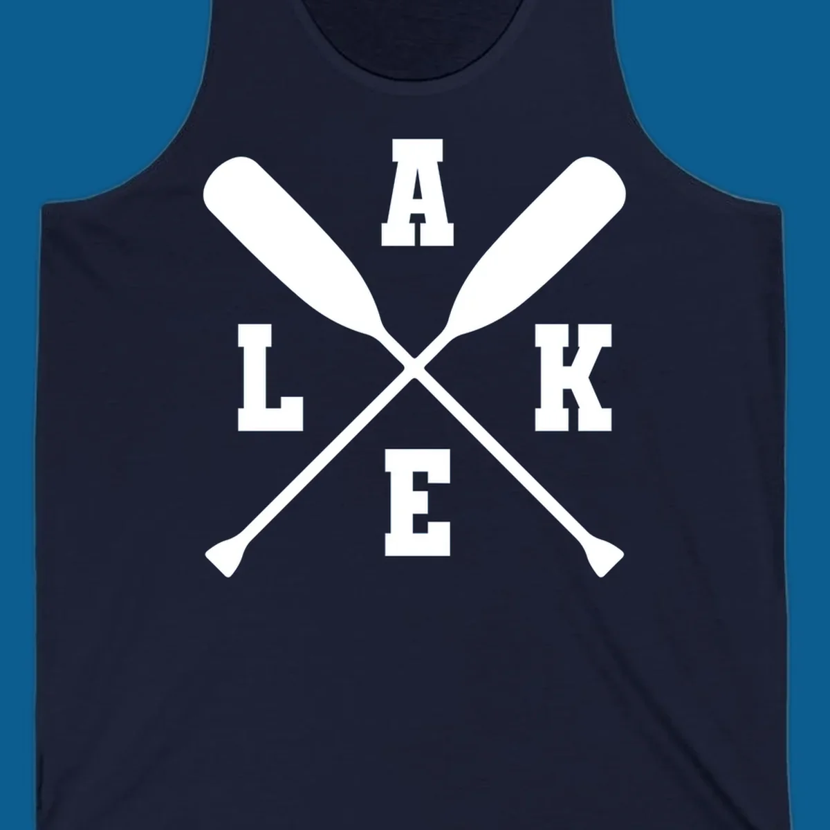 Lake life crossed oars design with the word LAKE.