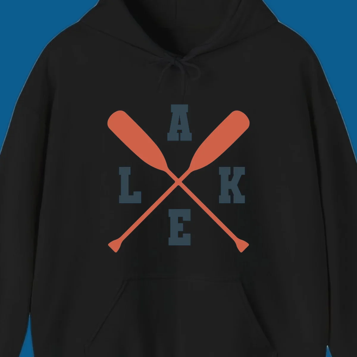 Crossed oars forming an emblem with the word LAKE, for lake life