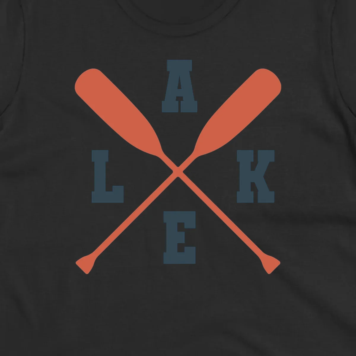 Crossed oars forming an emblem with the word LAKE, for lake life