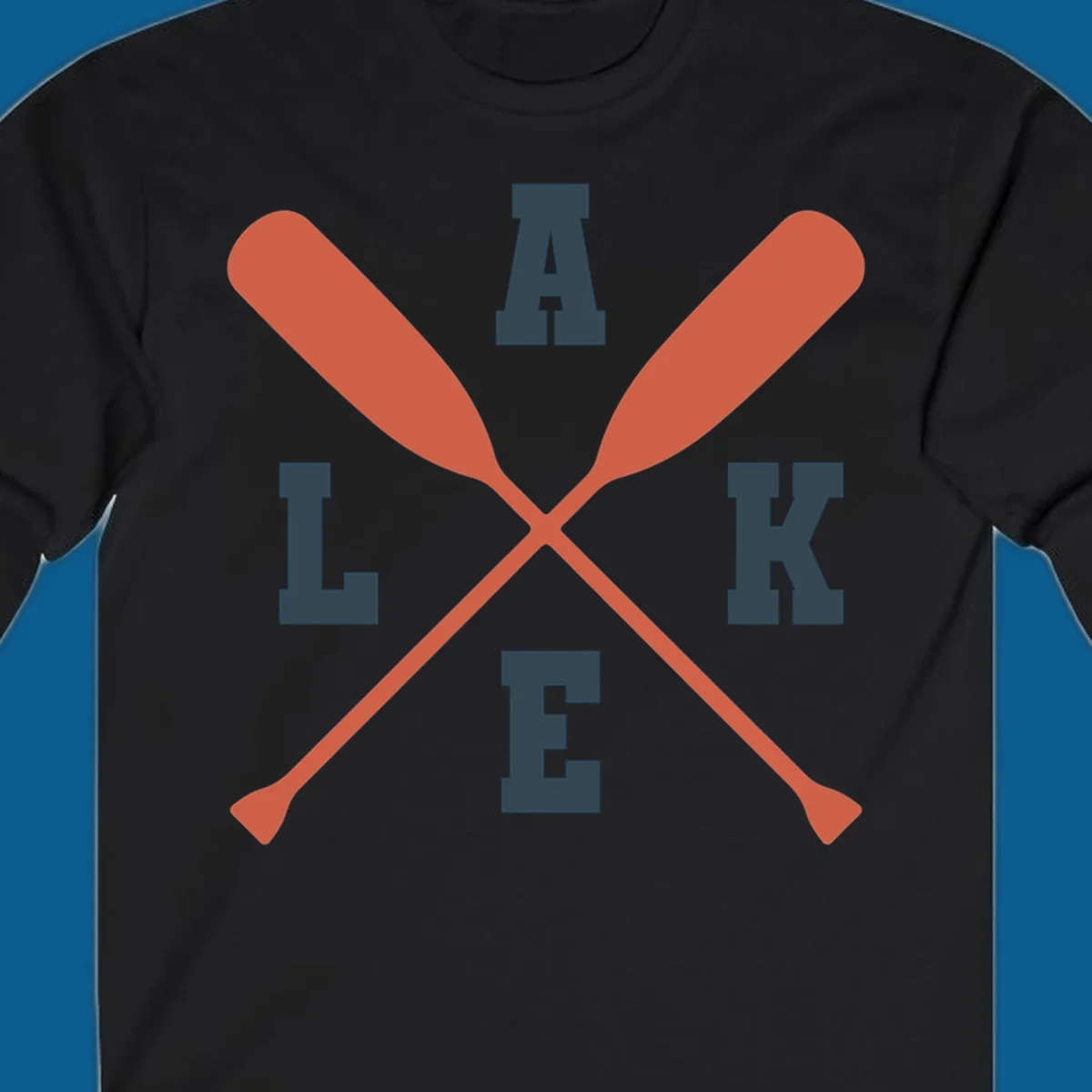 Crossed oars forming an emblem with the word LAKE, for lake life