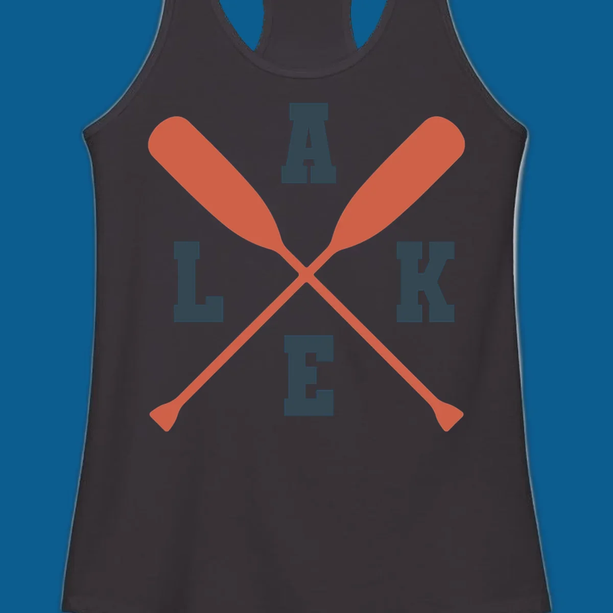 Crossed oars forming an emblem with the word LAKE, for lake life