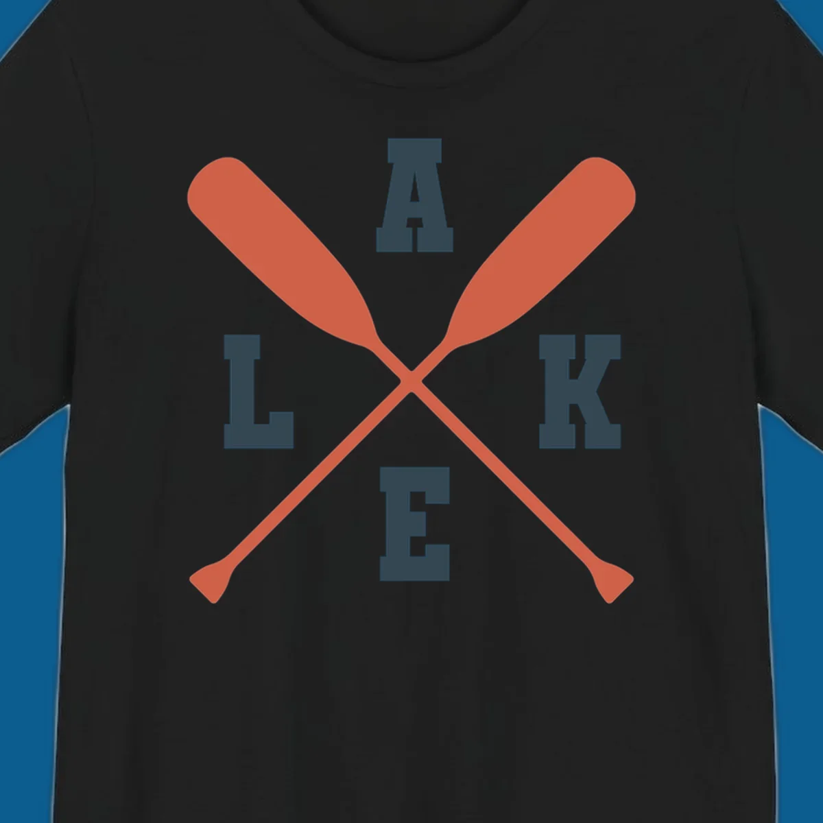 Crossed oars forming an emblem with the word LAKE, for lake life