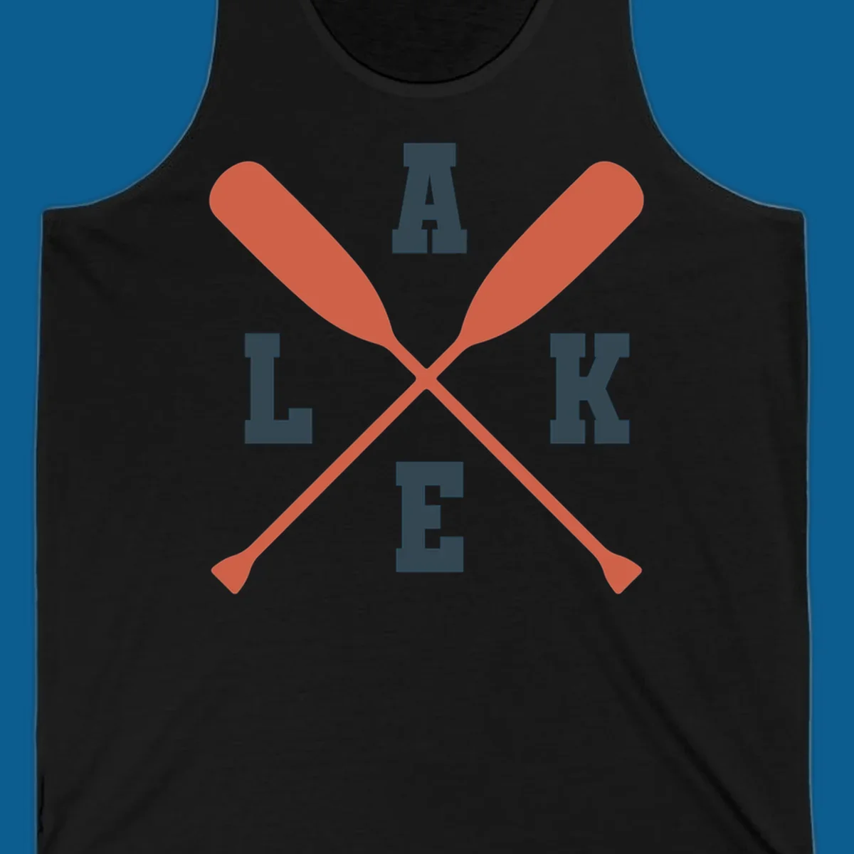 Crossed oars forming an emblem with the word LAKE, for lake life