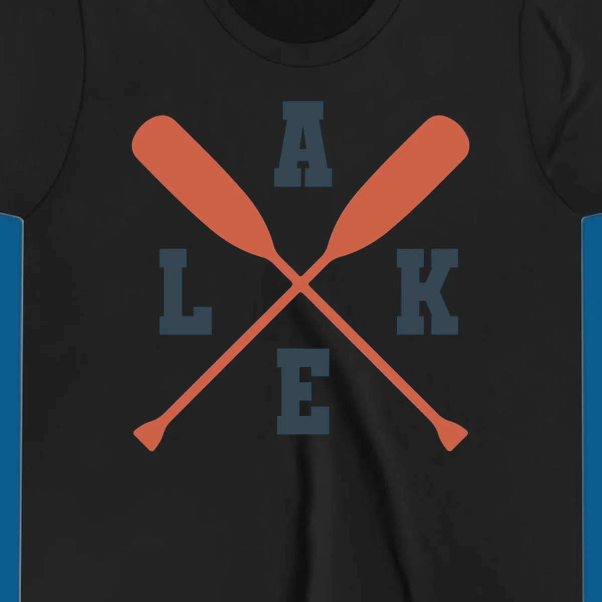 Crossed oars forming an emblem with the word LAKE, for lake life