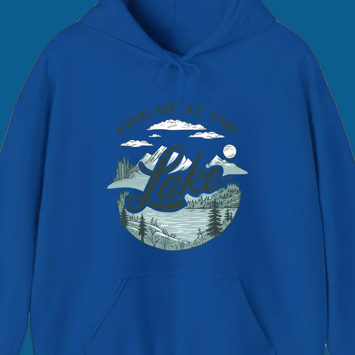 Find me at the lake scenic mountain and lake illustration with text.