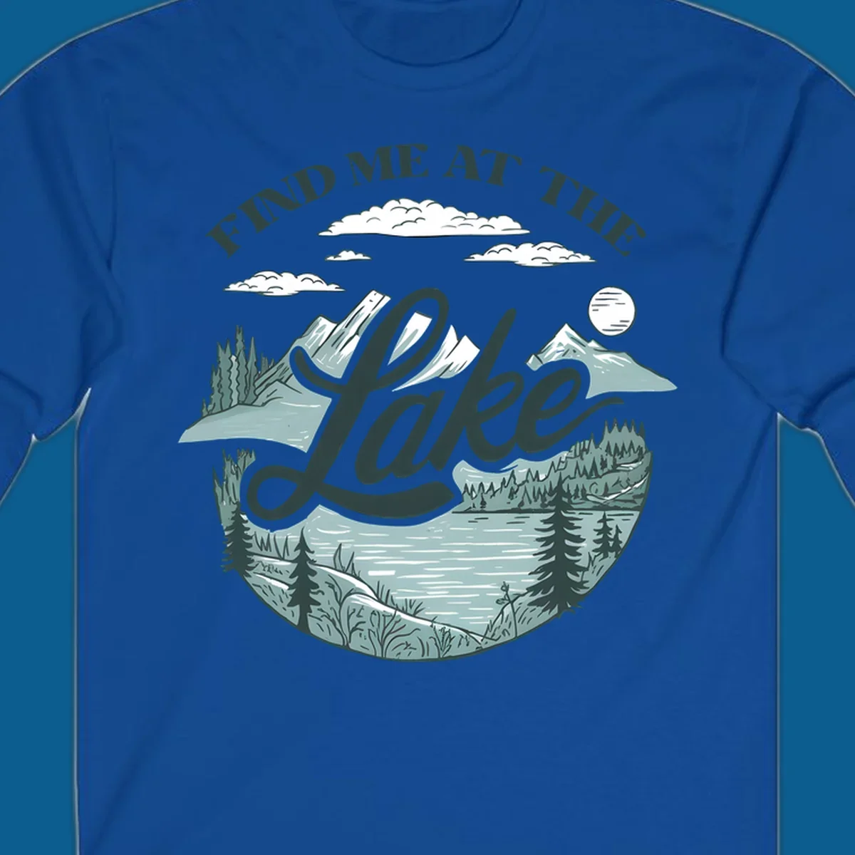 Find me at the lake scenic mountain and lake illustration with text.