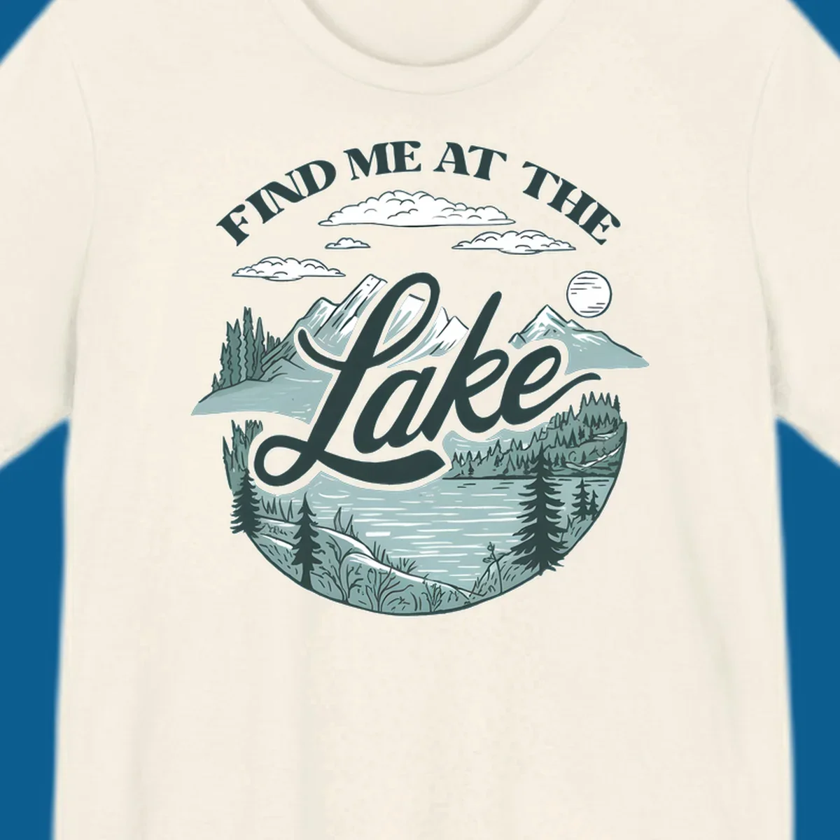 Find me at the lake scenic mountain and lake illustration with text.