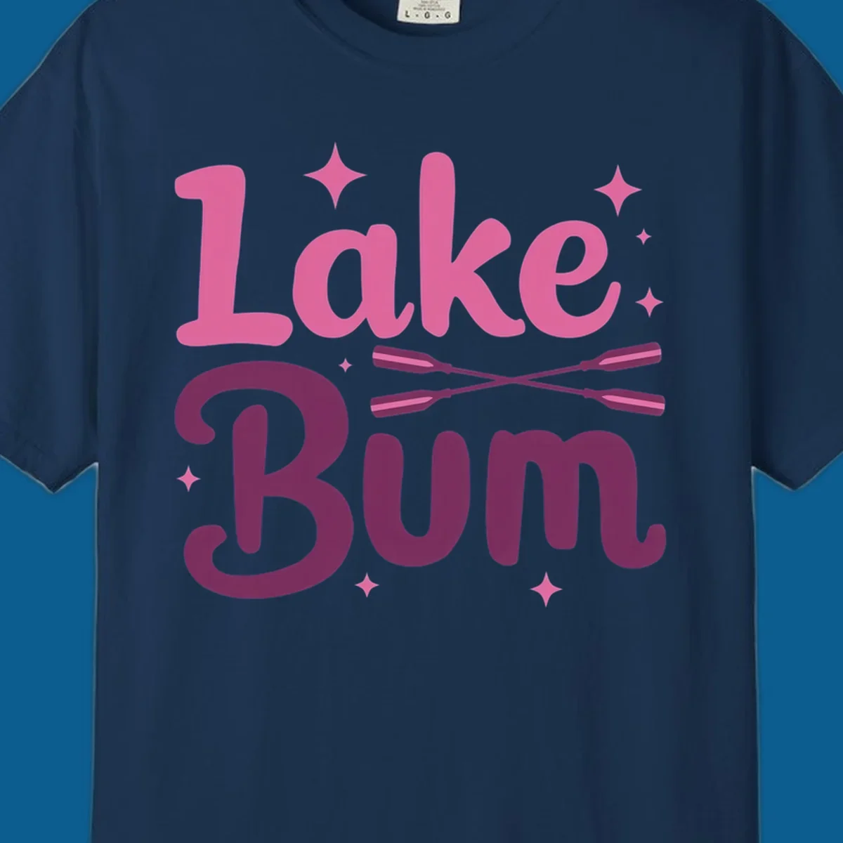 Lake Bum text with crossed oars and stars, lake-bum-lifestyle design