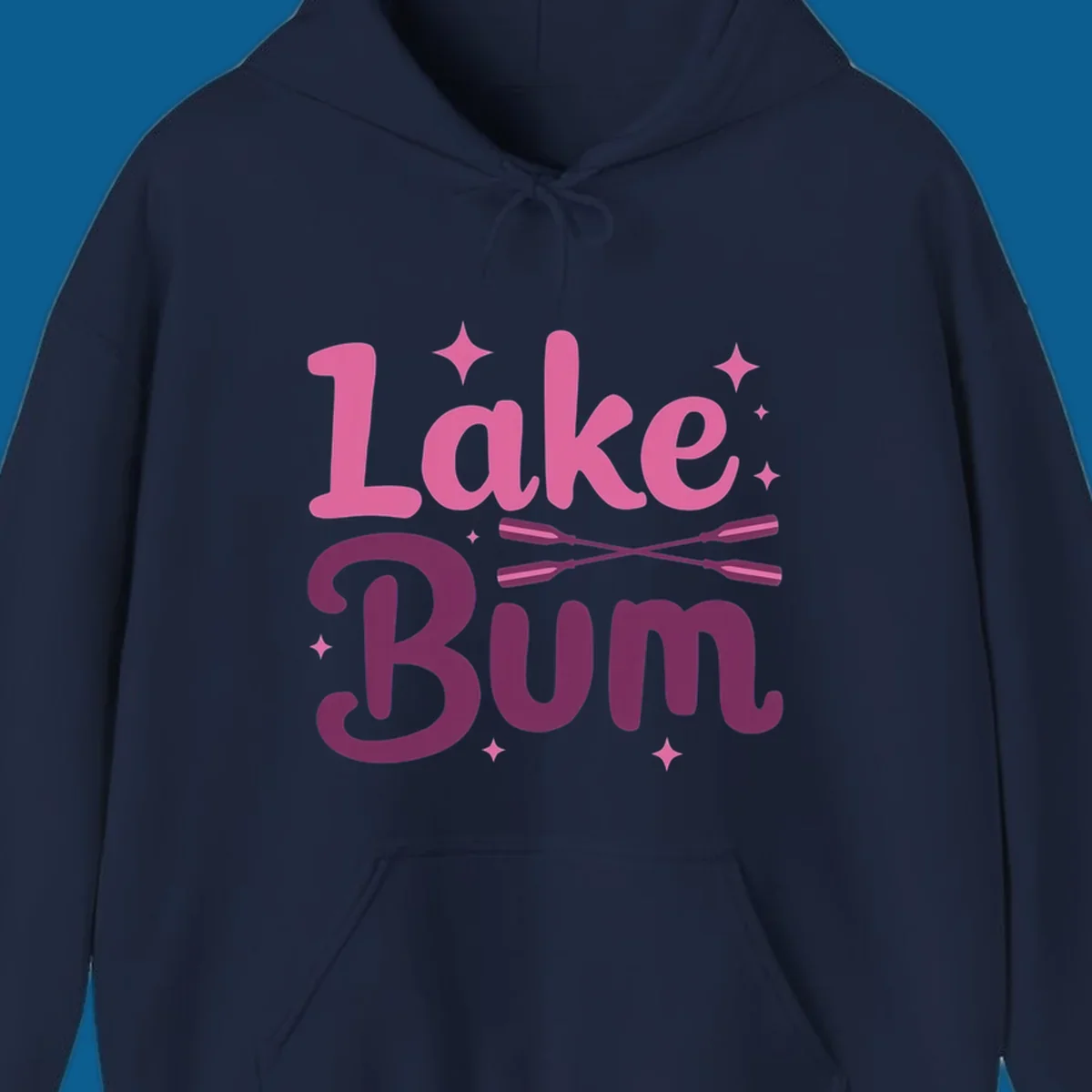 Lake Bum text with crossed oars and stars, lake-bum-lifestyle design