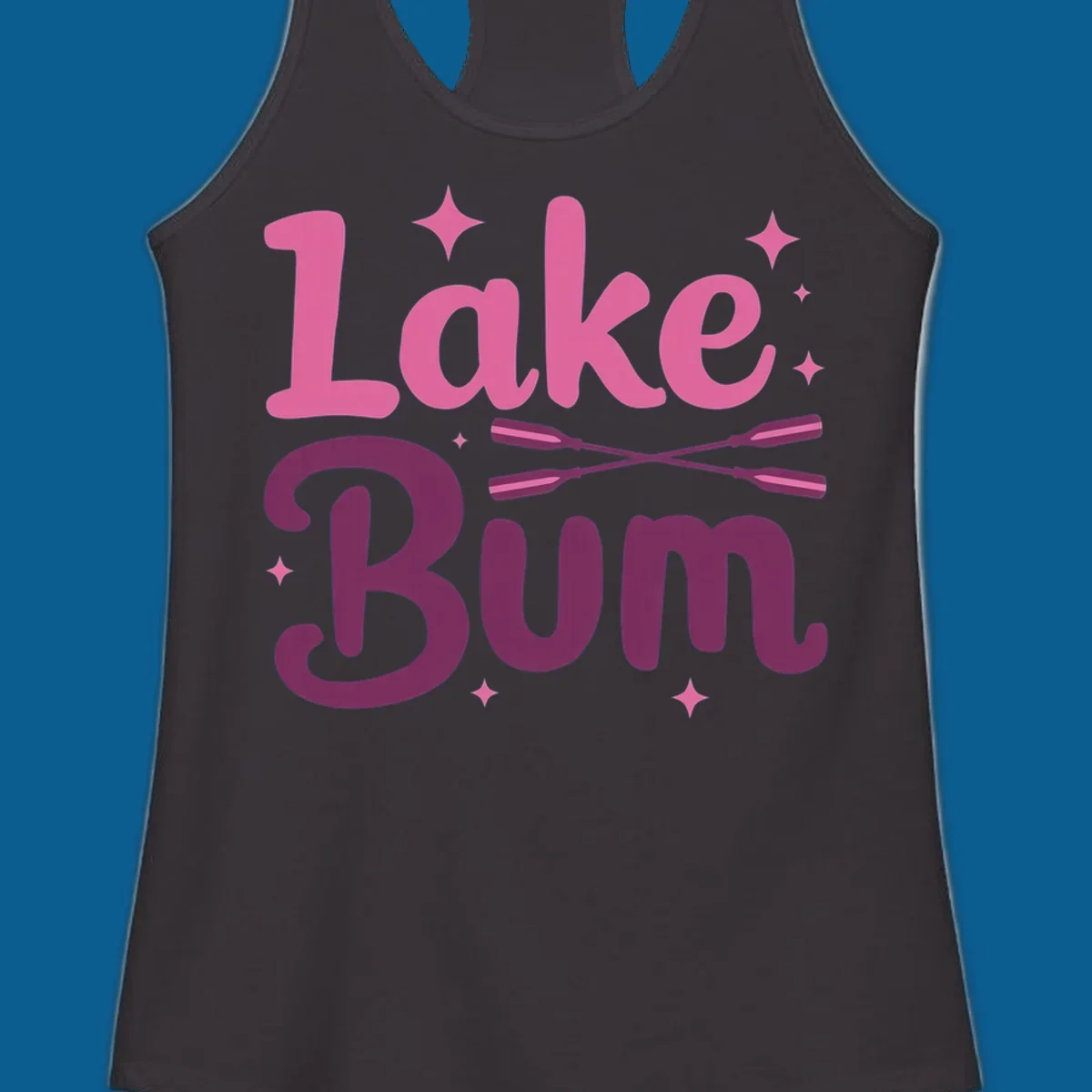 Lake Bum text with crossed oars and stars, lake-bum-lifestyle design