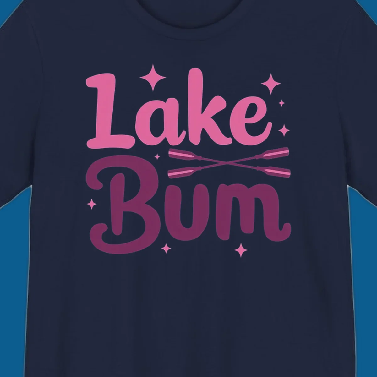 Lake Bum text with crossed oars and stars, lake-bum-lifestyle design