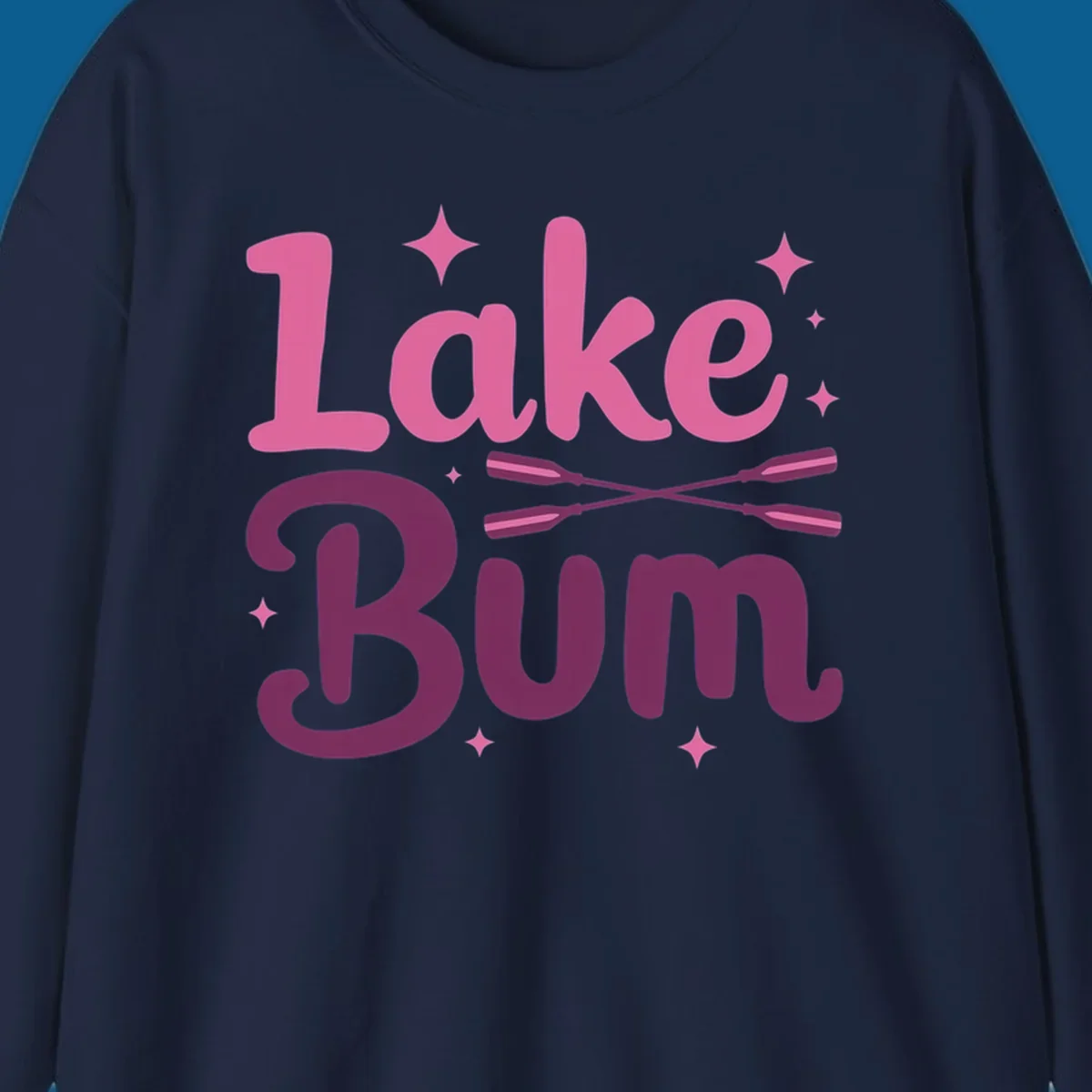 Lake Bum text with crossed oars and stars, lake-bum-lifestyle design