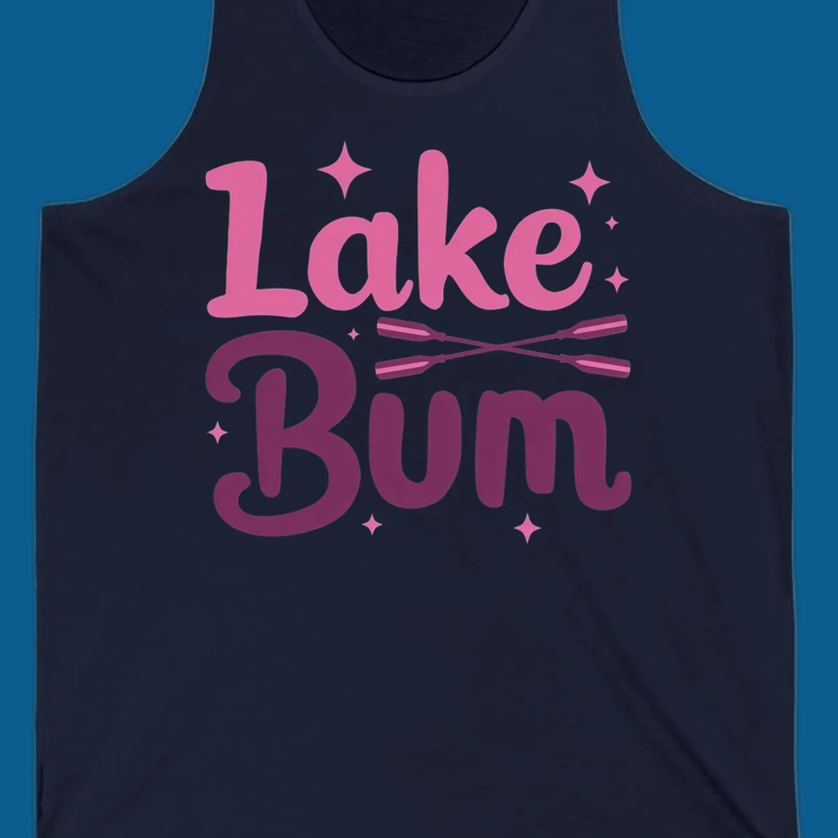 Lake Bum text with crossed oars and stars, lake-bum-lifestyle design