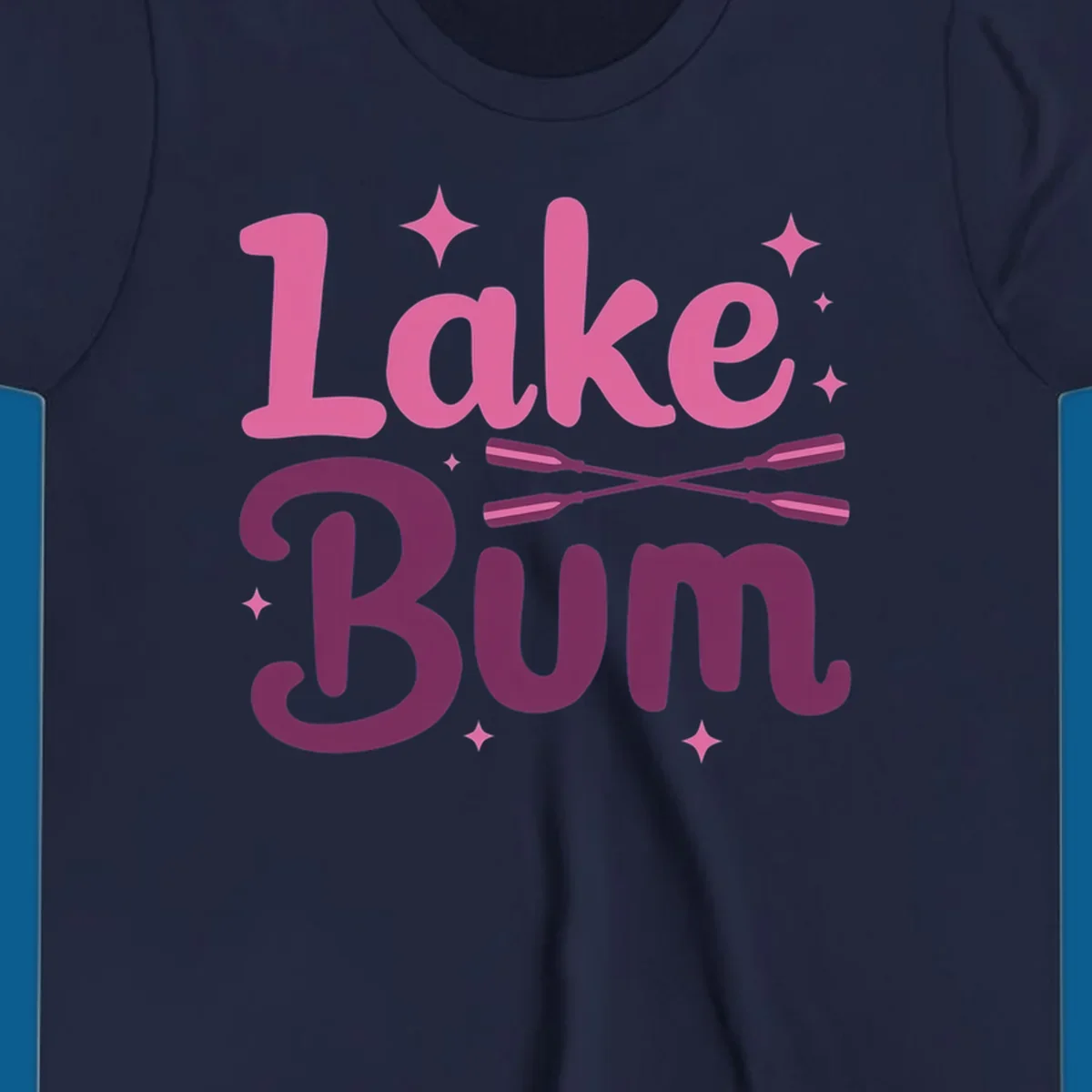 Lake Bum text with crossed oars and stars, lake-bum-lifestyle design