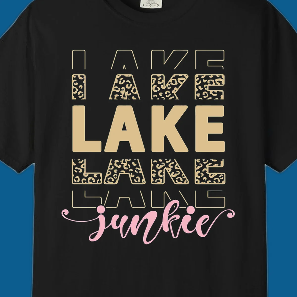Lake Lane Junkie typography design with leopard print accents.