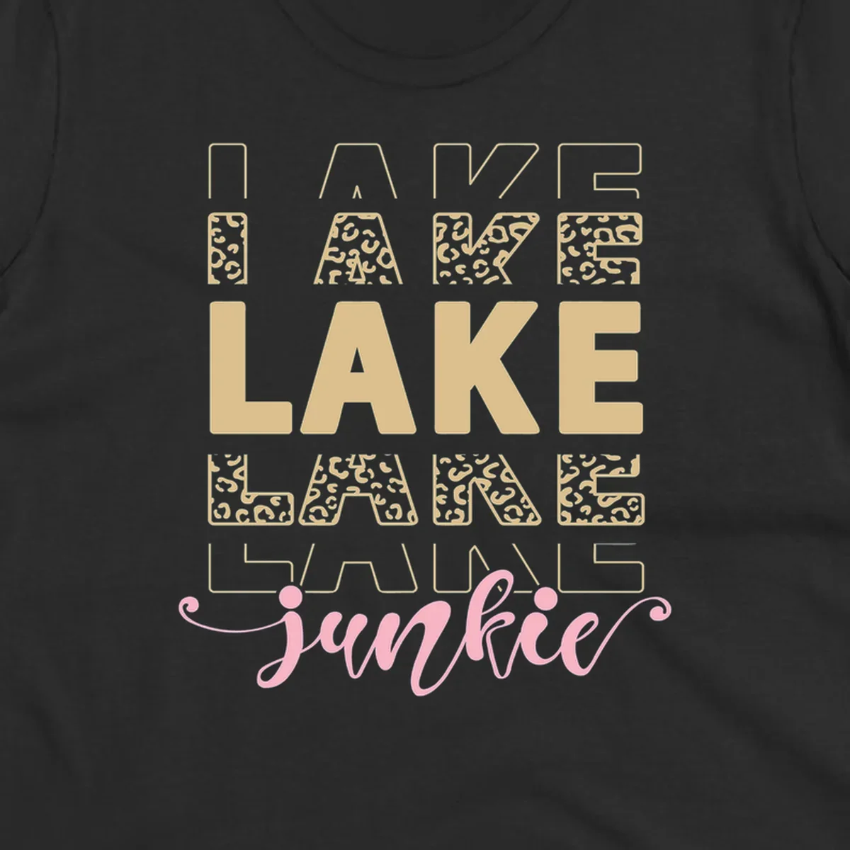 Lake Lane Junkie typography design with leopard print accents.