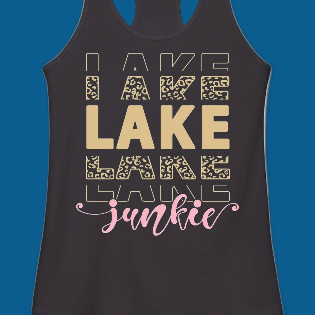 Lake Lane Junkie typography design with leopard print accents.
