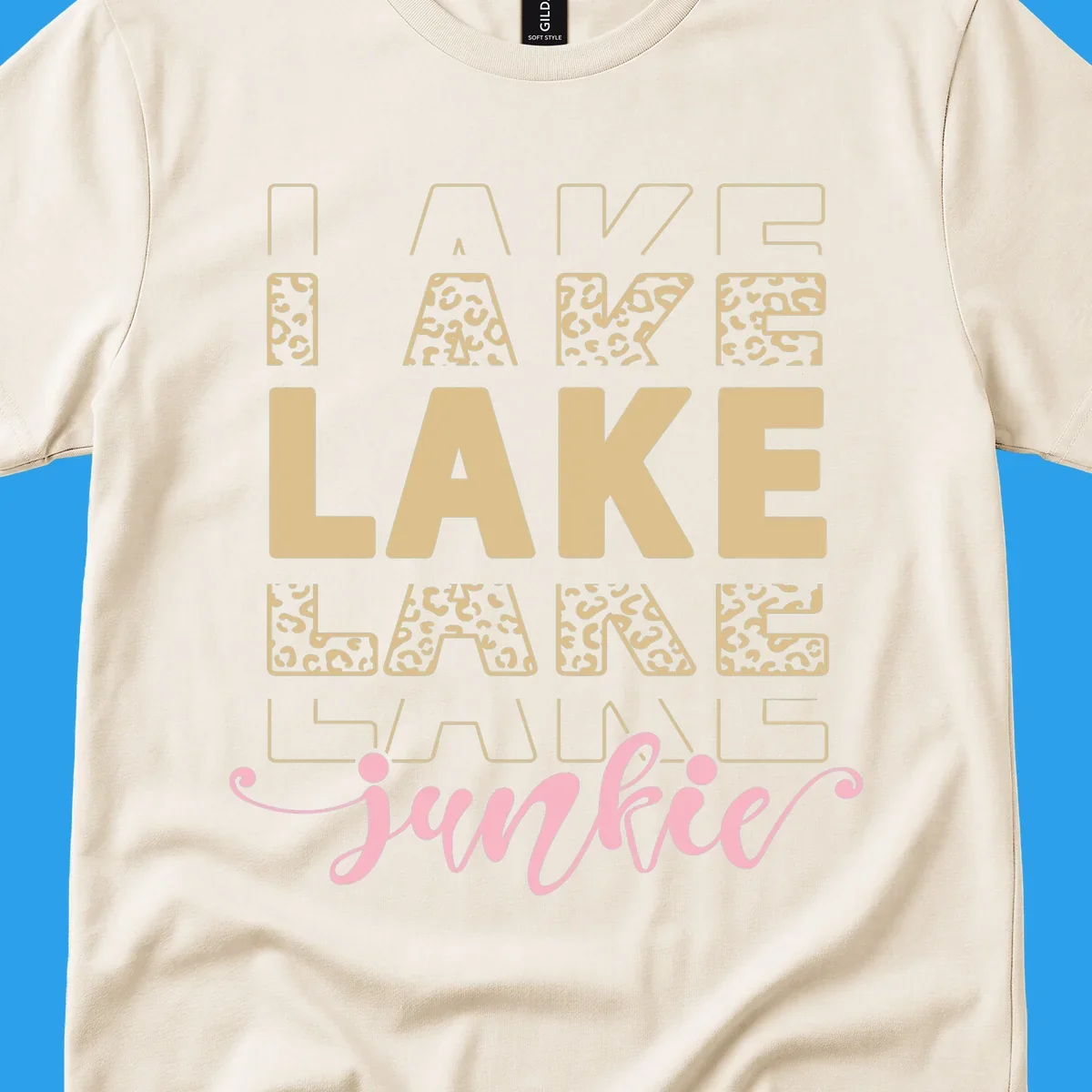 Lake Lane Junkie typography design with leopard print accents.