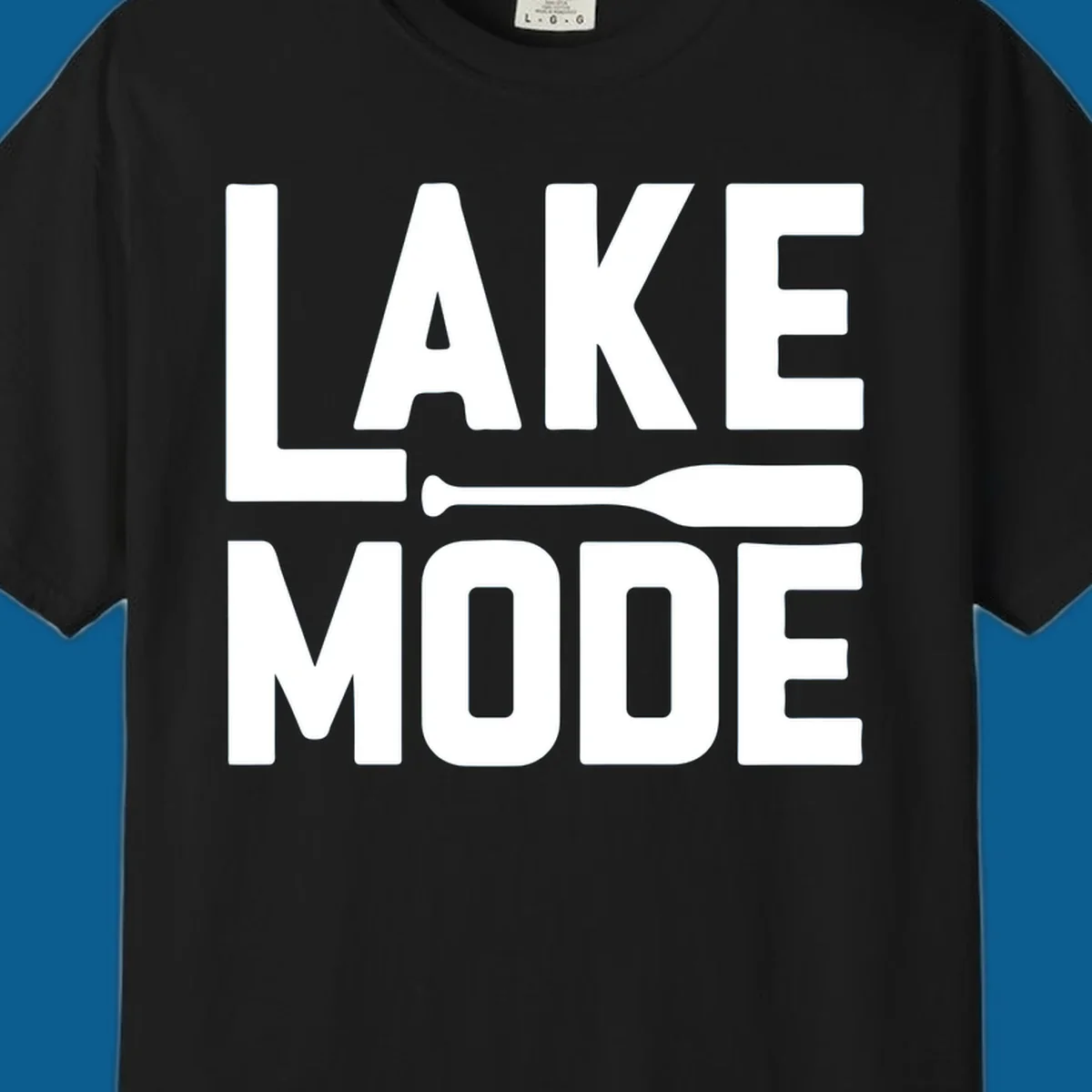 White text and paddle graphic that says LAKE MODE, representing lake-mode-paddle.