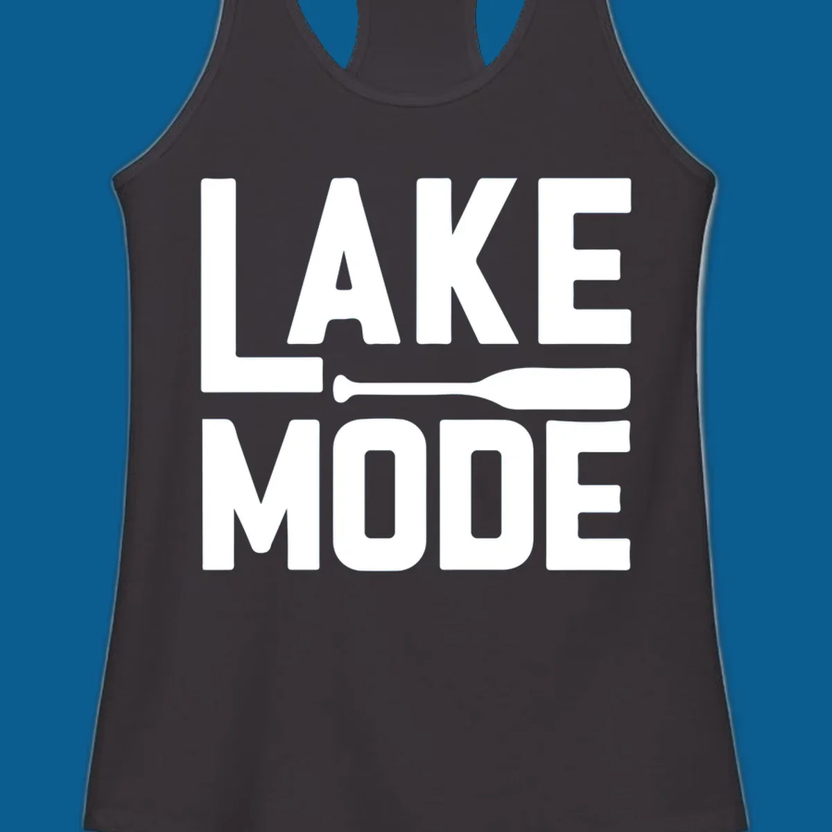White text and paddle graphic that says LAKE MODE, representing lake-mode-paddle.