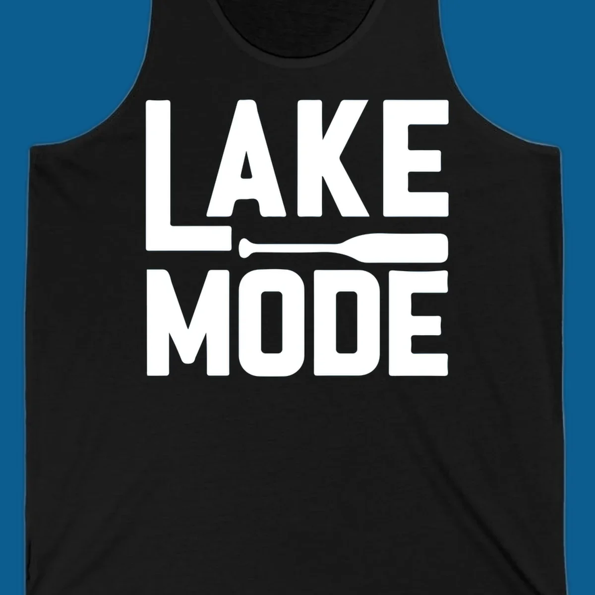 White text and paddle graphic that says LAKE MODE, representing lake-mode-paddle.