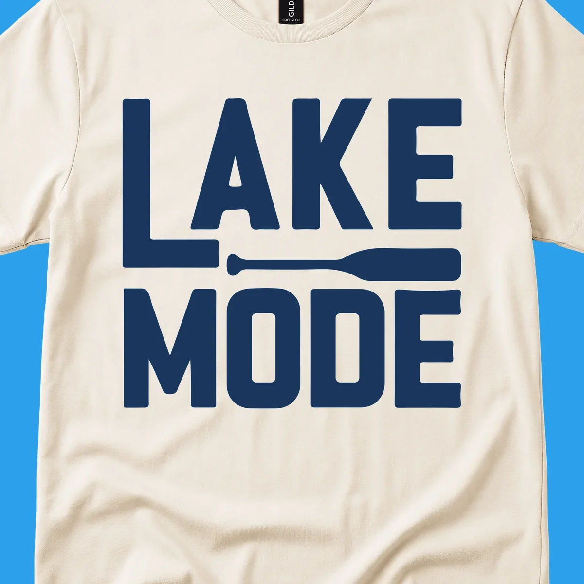 White text and paddle graphic that says LAKE MODE, representing lake-mode-paddle.