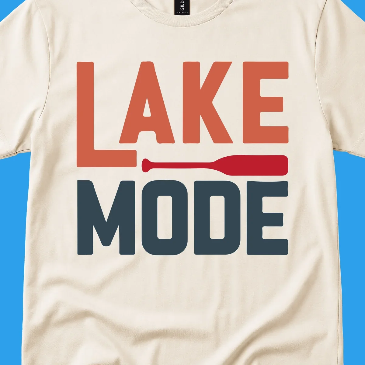 Lake Mode text with a paddle graphic, a lifestyle design for lake enthusiasts.