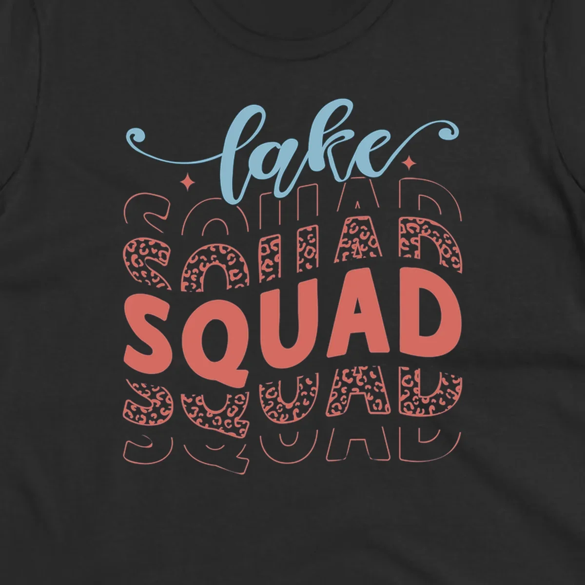 Lake Squad text design with leopard print accents