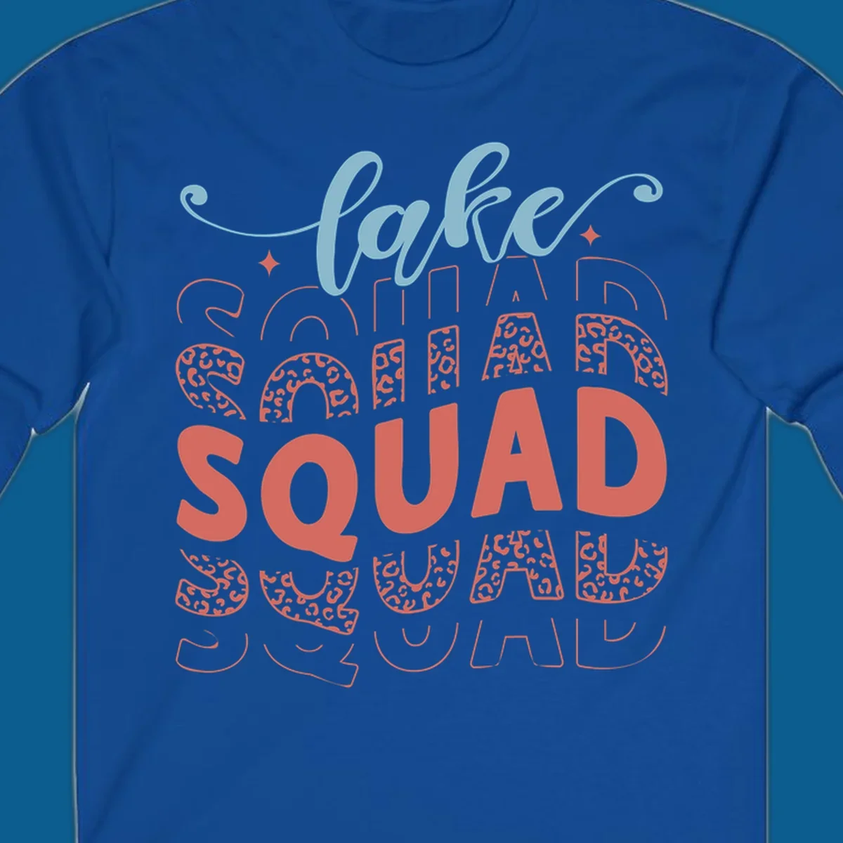 Lake Squad text design with leopard print accents