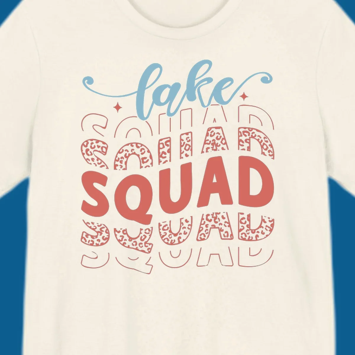 Lake Squad text design with leopard print accents